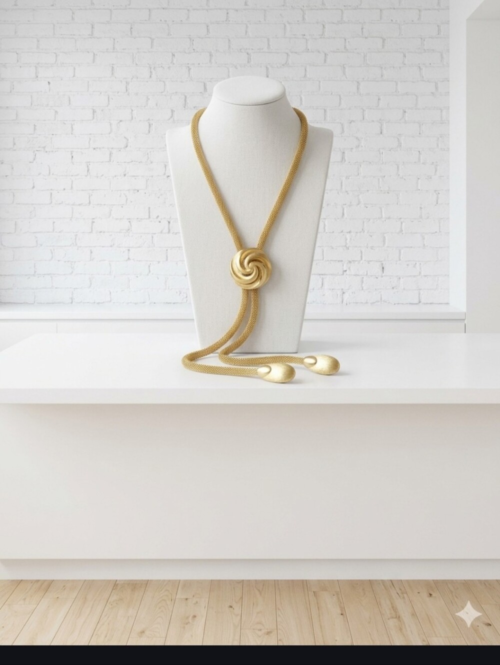 Gold Knot Lariat Necklace with Sleek Tassel Ends